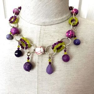 Green and purple circle beaded necklace